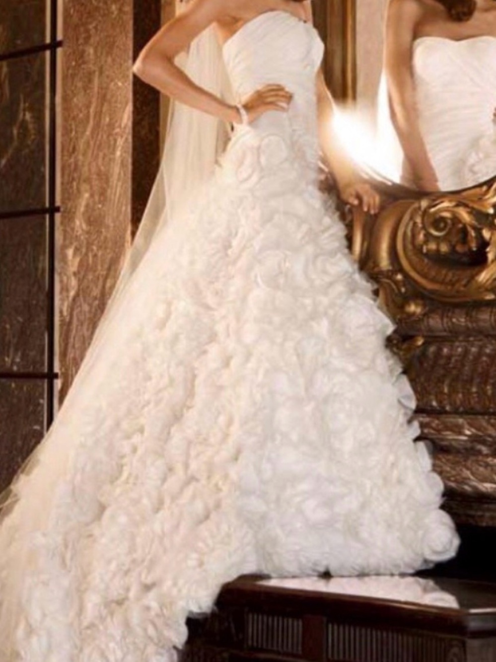 Galina Signature SV415 Strapless White Dress Floral Appliqué Wedding Gown